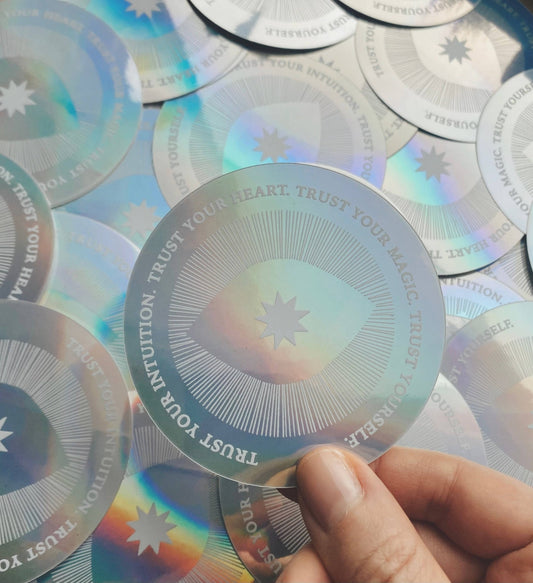 HOLOGRAPHIC STICKER TRUST YOUR MAGIC & INTUITION AFFIRMATION - Spiral Circle