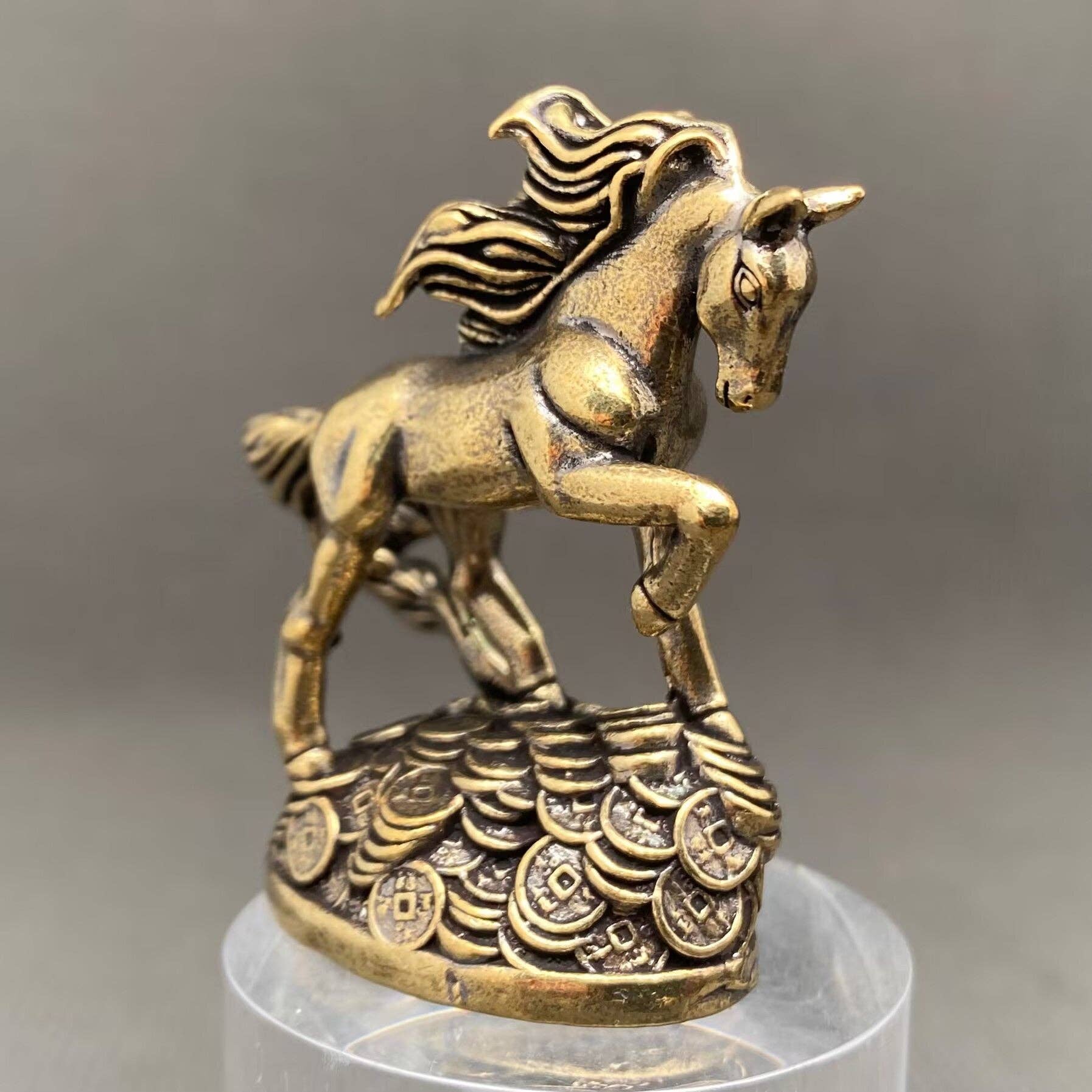 Horse On Coins | Brass Figurine - Spiral Circle