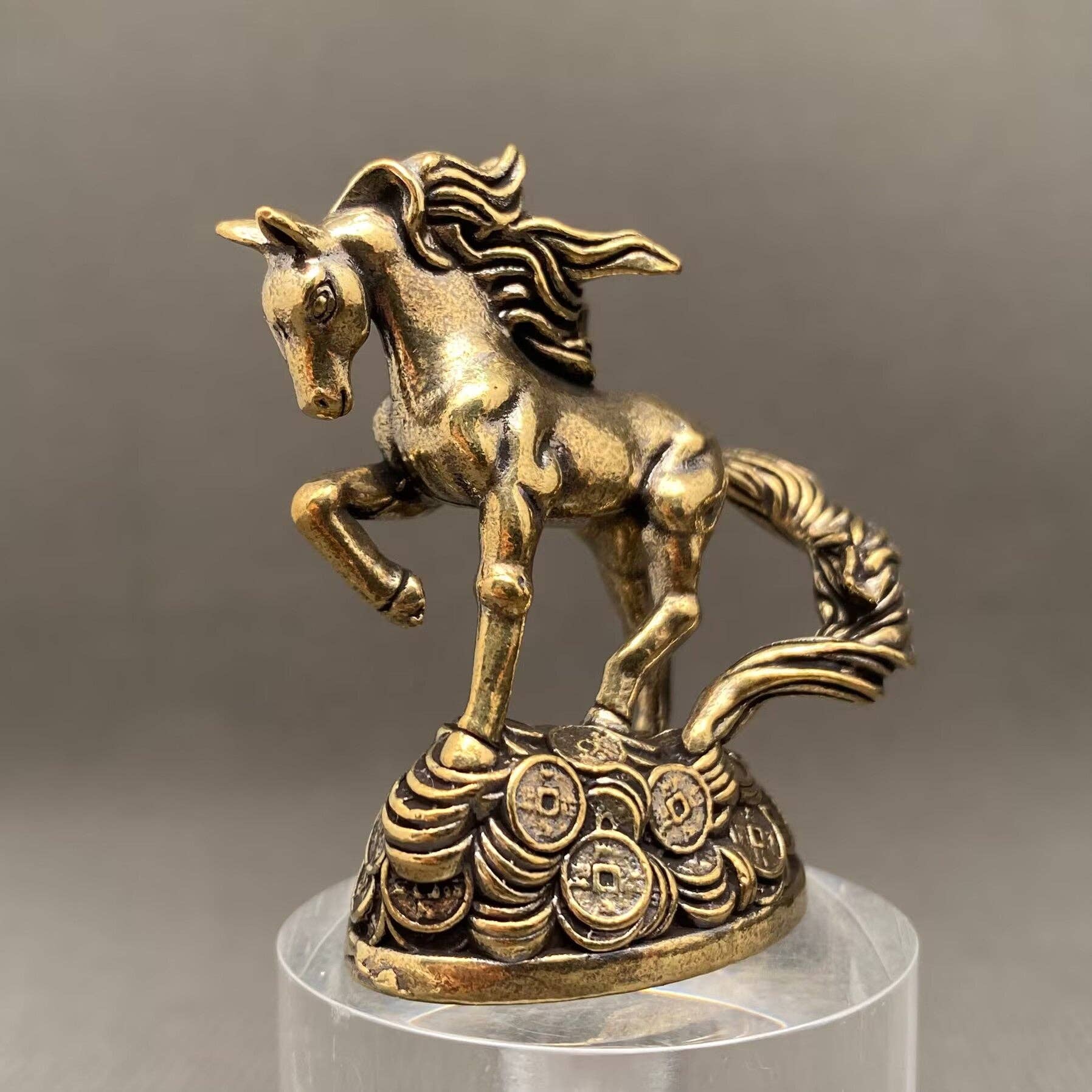 Horse On Coins | Brass Figurine - Spiral Circle