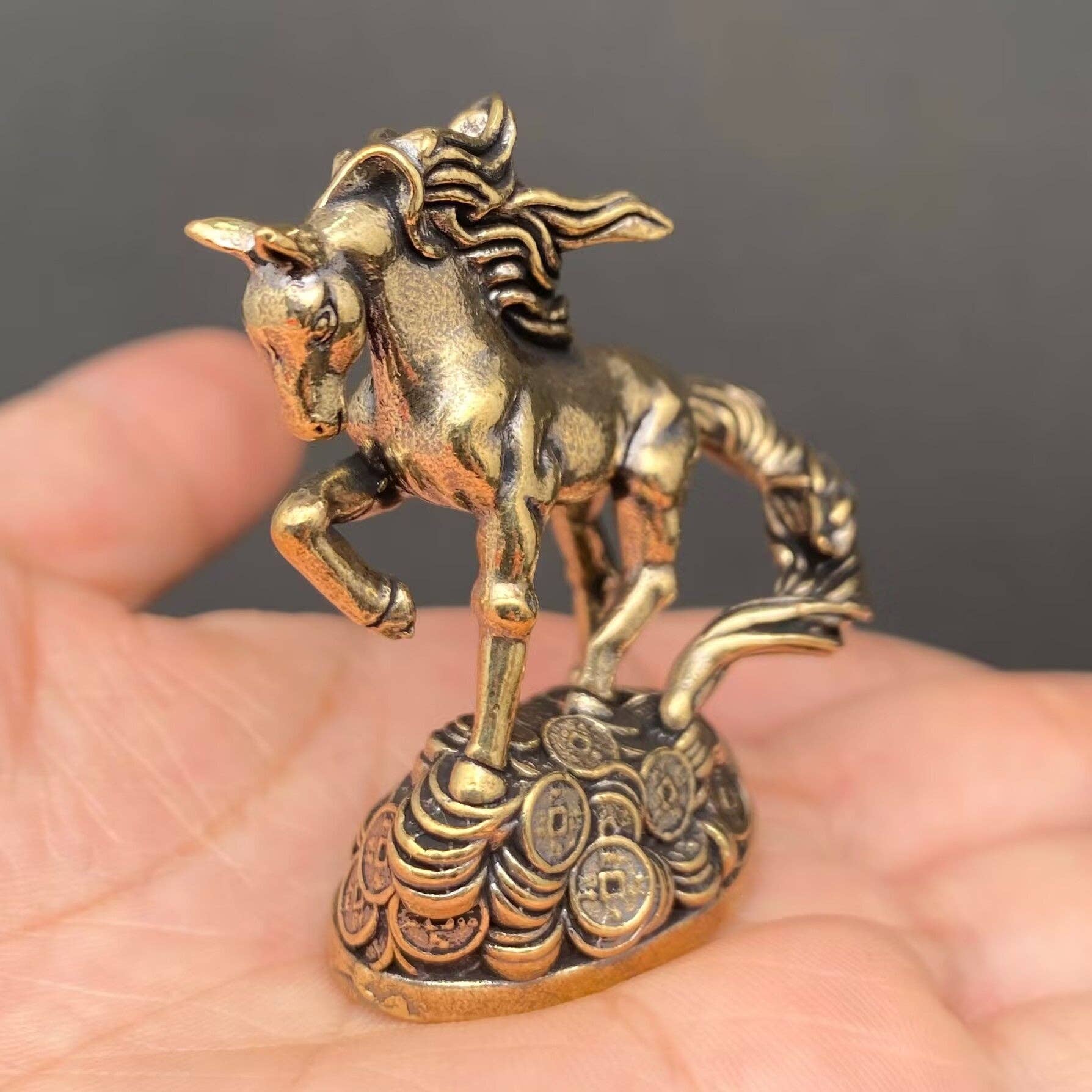Horse On Coins | Brass Figurine - Spiral Circle