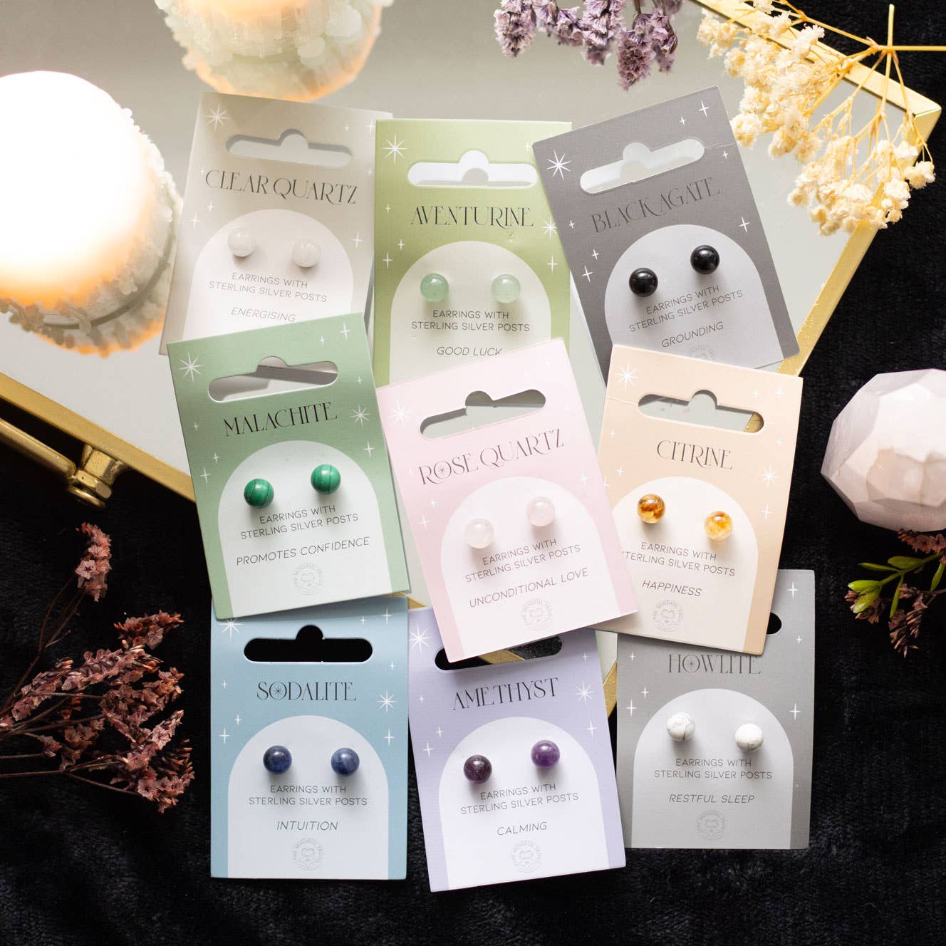 Howlite Semi Precious Crystal Earrings - Spiral Circle