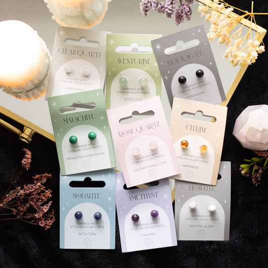 Howlite Semi Precious Crystal Earrings - Spiral Circle