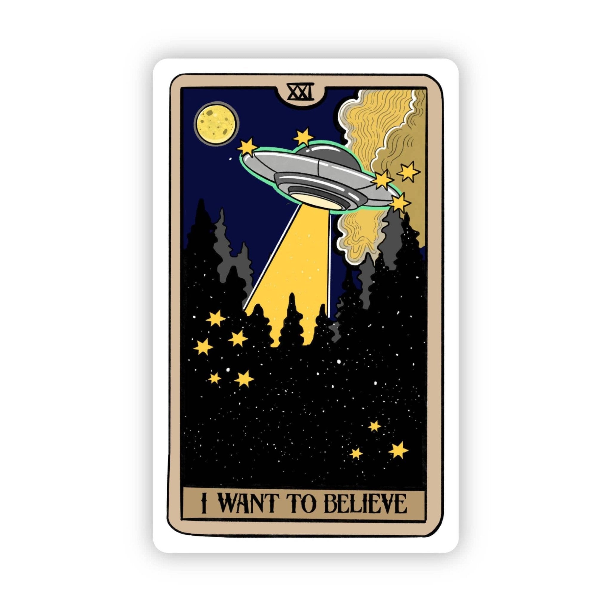 "I Want To Believe" UFO Tarot Card Sticker - Spiral Circle