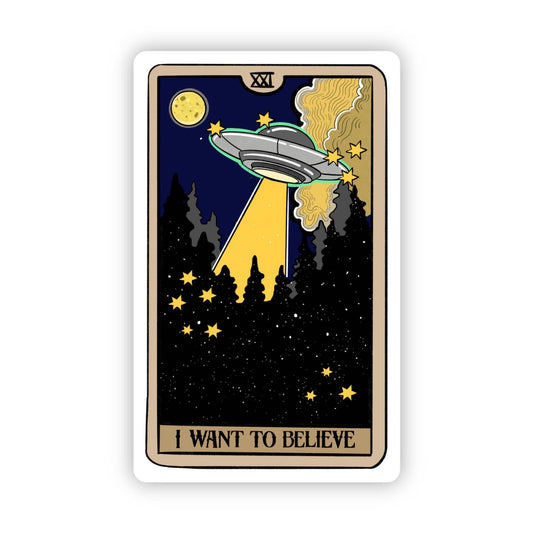 "I Want To Believe" UFO Tarot Card Sticker - Spiral Circle