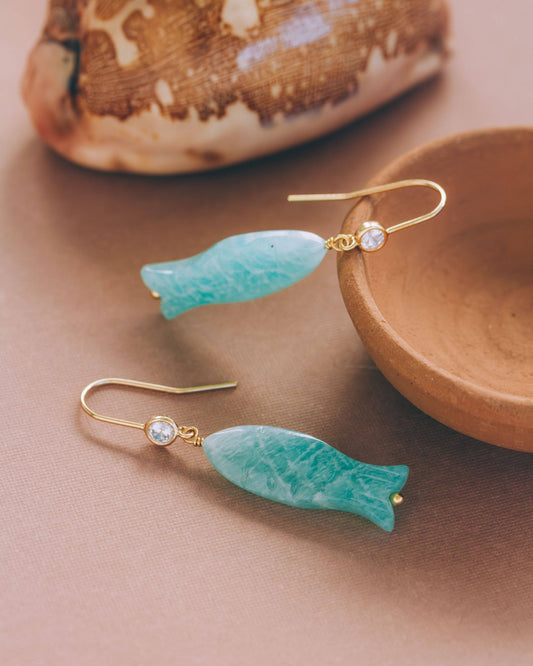 Ibiza Amazonite Fish Hook Earring - Spiral Circle