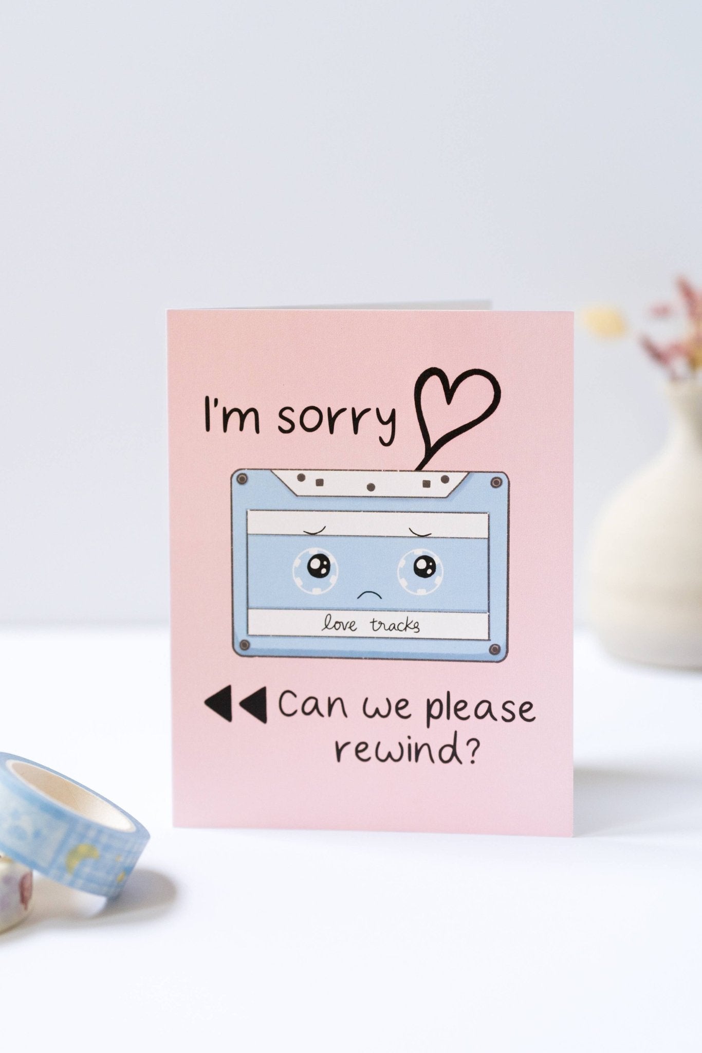 I'm Sorry Card, Apology Card, Cute Sorry Cassette Tape Card - Spiral Circle