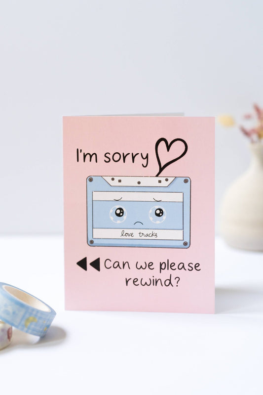 I'm Sorry Card, Apology Card, Cute Sorry Cassette Tape Card - Spiral Circle