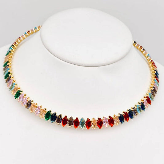 Inlaid Colored Cubic Zirconia Elastic Collar - Spiral Circle