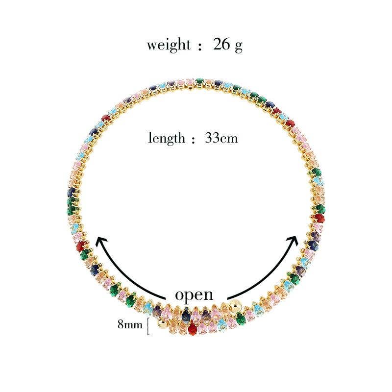 Inlaid Colored Cubic Zirconia Elastic Collar - Spiral Circle