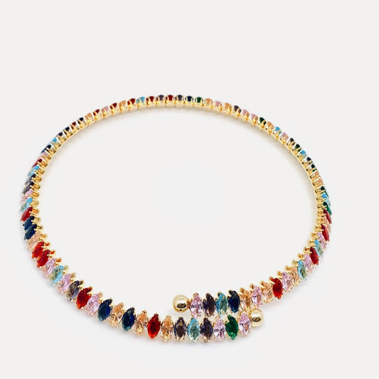 Inlaid Colored Cubic Zirconia Elastic Collar - Spiral Circle