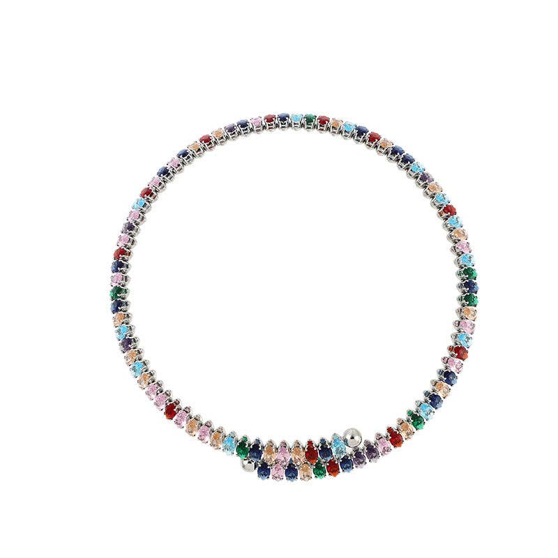 Inlaid Colored Cubic Zirconia Elastic Collar - Spiral Circle