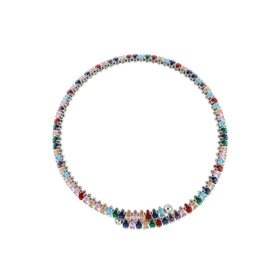 Inlaid Colored Cubic Zirconia Elastic Collar - Spiral Circle