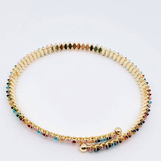 Inlaid Colored Cubic Zirconia Elastic Collar - Spiral Circle