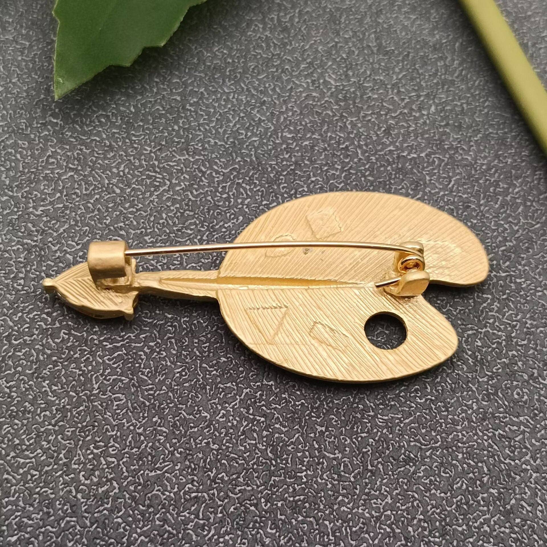 Inlaid Glass & Rhinestone Palette Brooch - Spiral Circle