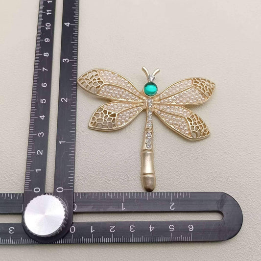 Inlaid Rhinestone Vintage Matte Golden Dragonfly Brooch - Spiral Circle