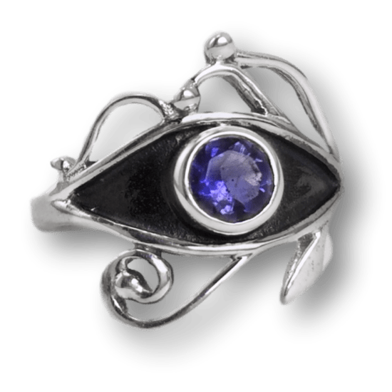 Iolite Eye of Horus Sterling Silver Ring | Size 7 - Spiral Circle