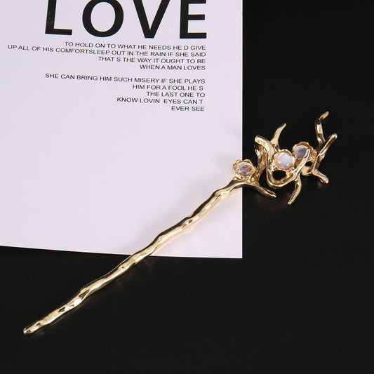 Iridescent Crystal Branch Hairpin - Spiral Circle