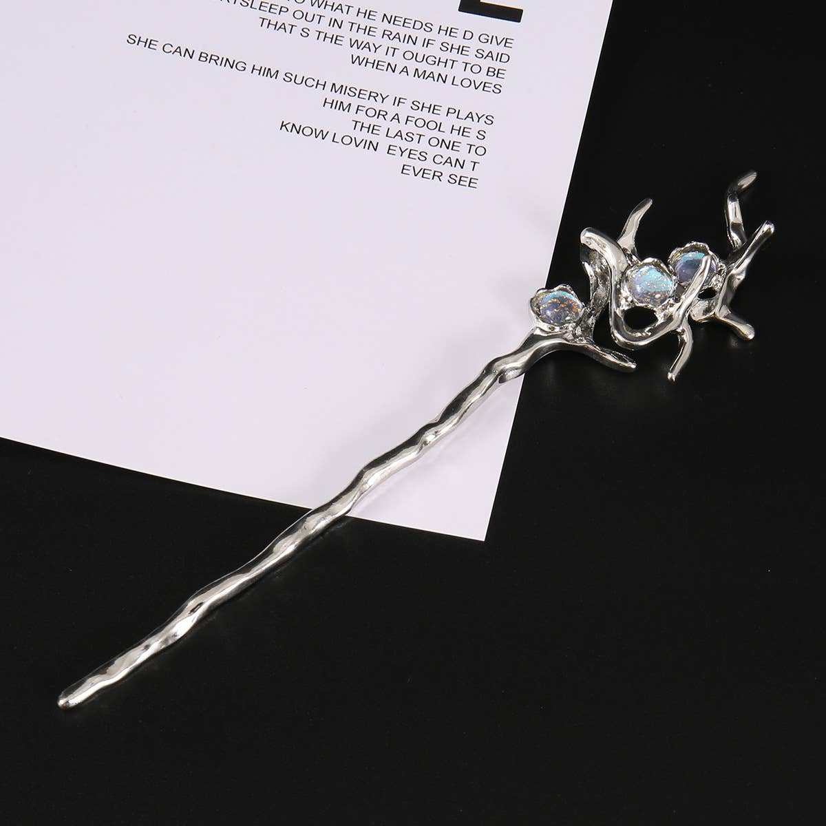 Iridescent Crystal Branch Hairpin - Spiral Circle