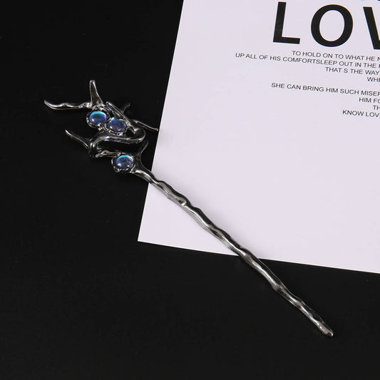 Iridescent Crystal Branch Hairpin - Spiral Circle