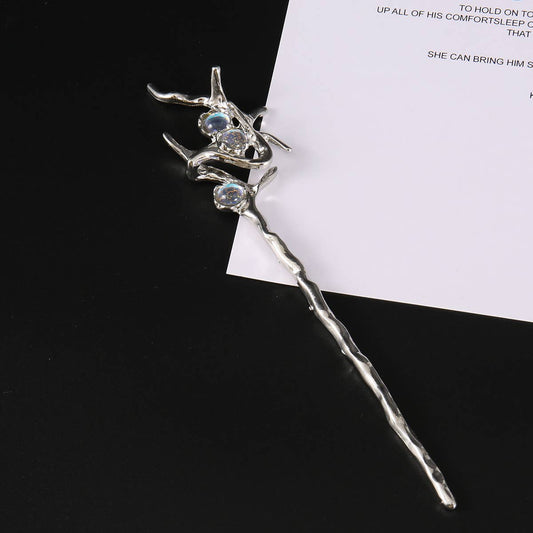 Iridescent Crystal Branch Hairpin - Spiral Circle