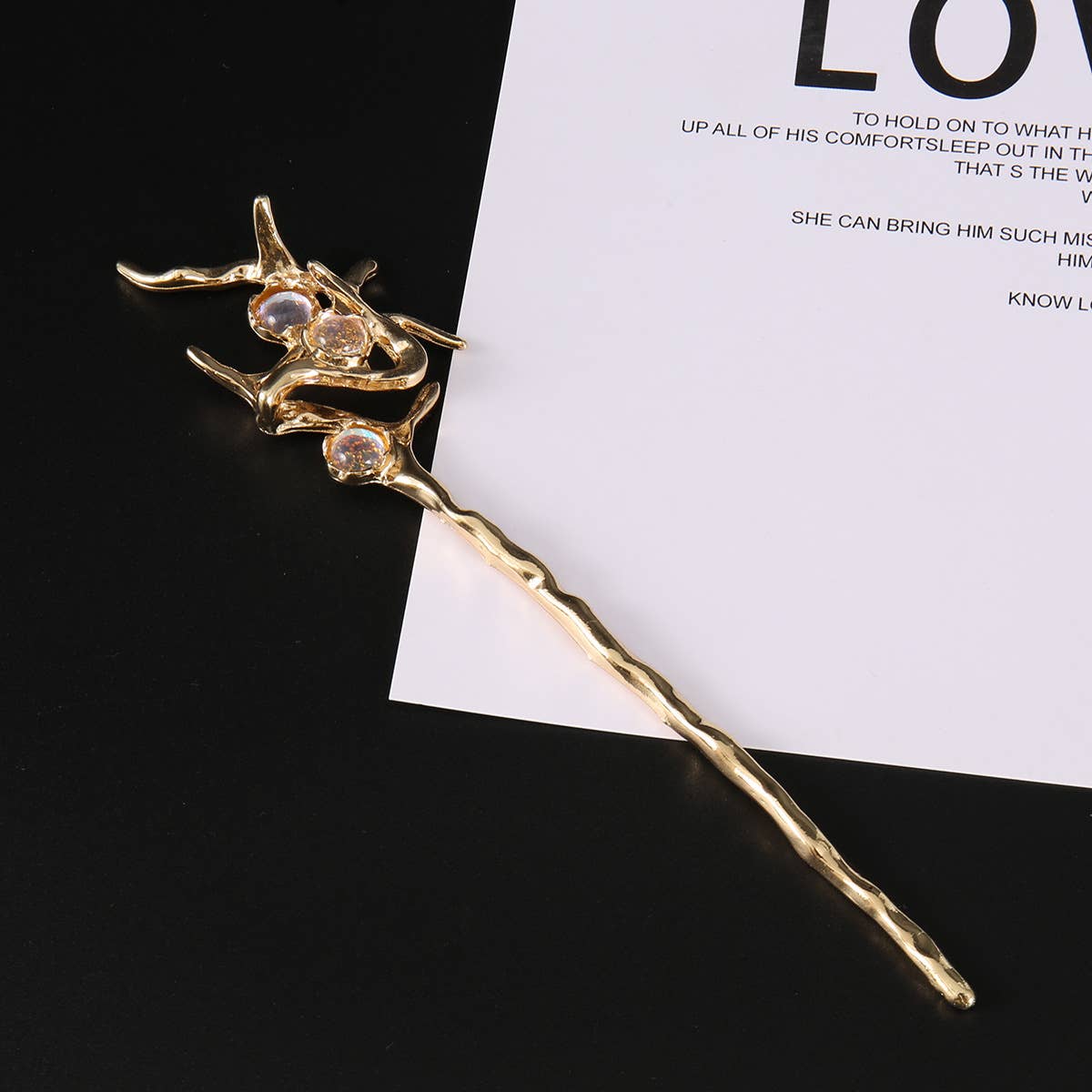 Iridescent Crystal Branch Hairpin - Spiral Circle