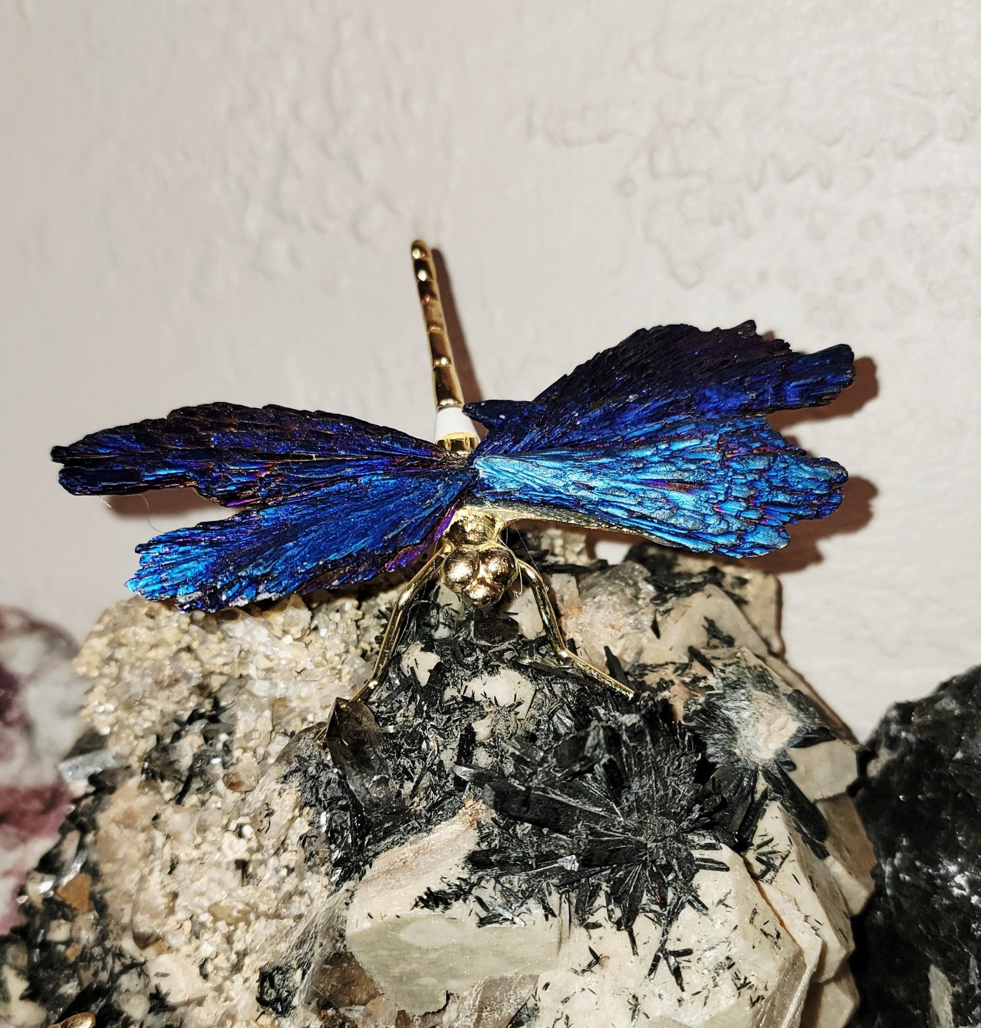 Iridescent Kyanite Dragonfly Figurine - Spiral Circle
