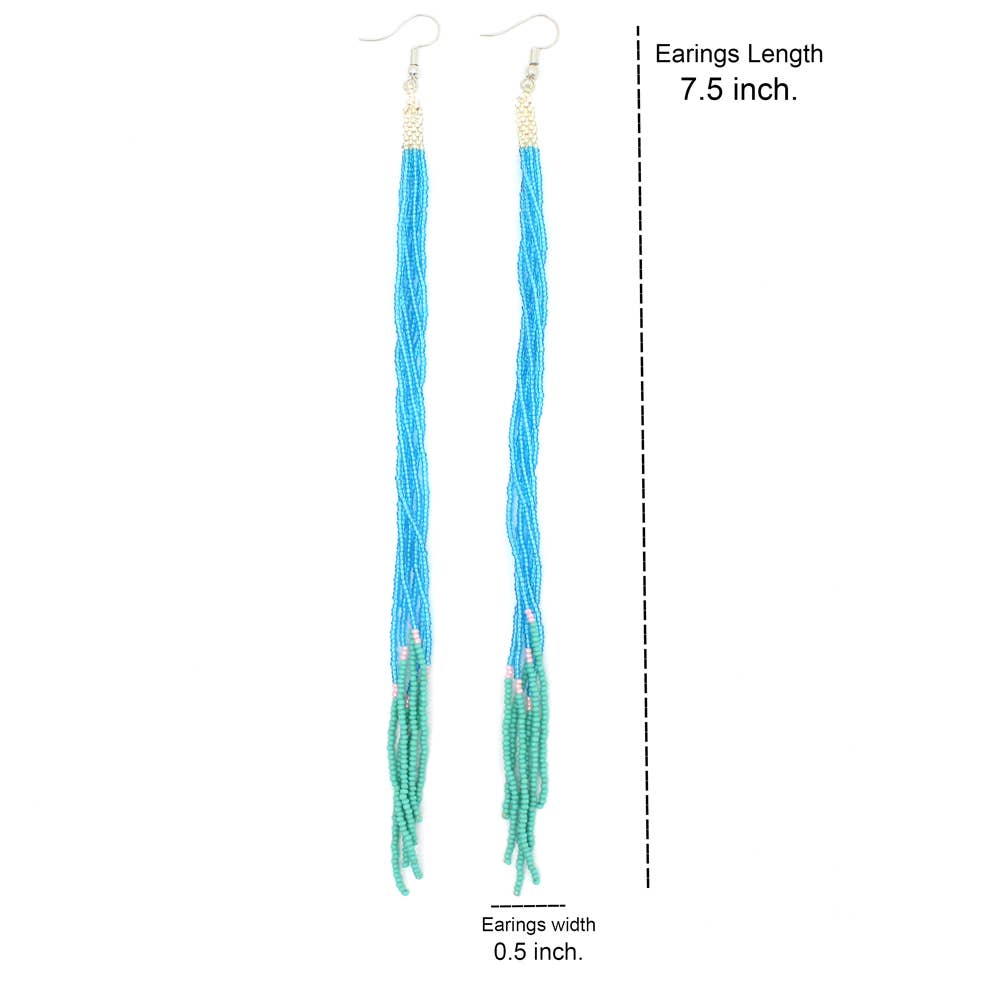 Iris Blue Glass Seed Beaded Earrings - Spiral Circle