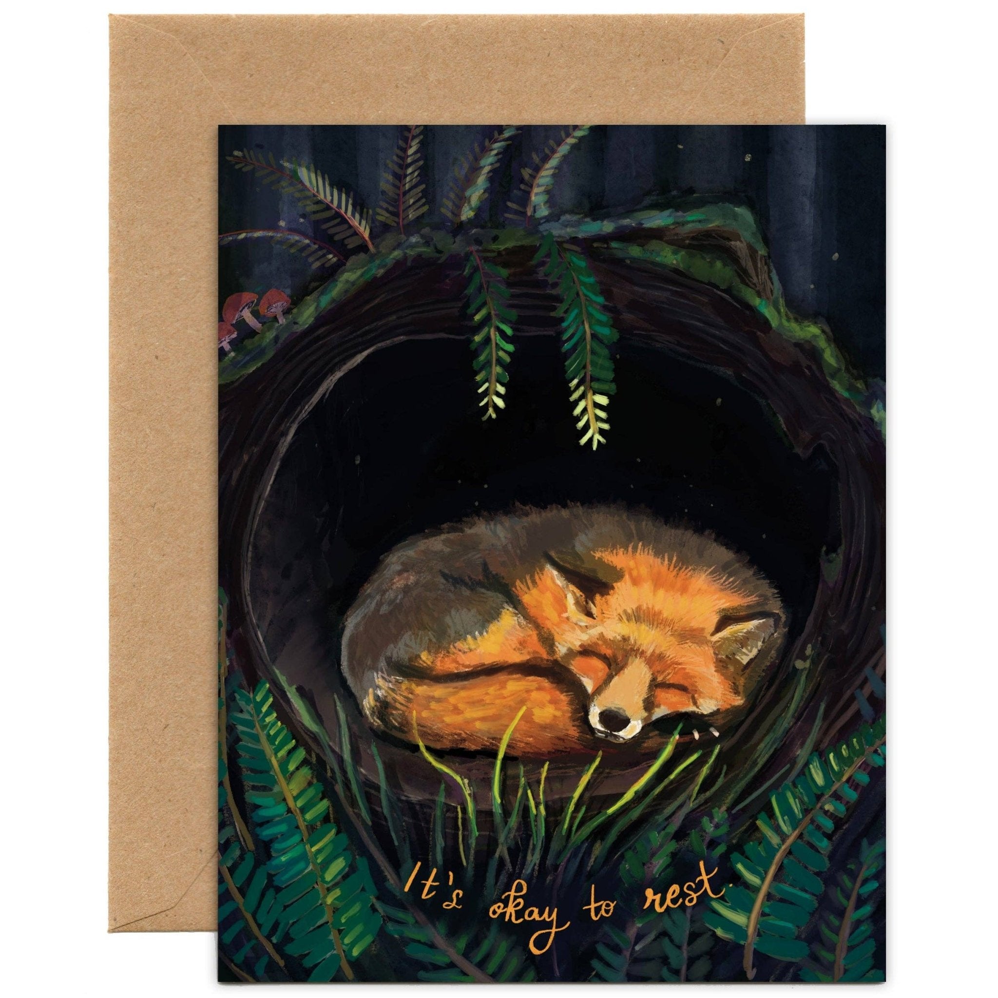 It's Okay to Rest Fox Card | Get Well, Encouragement Card - Spiral Circle