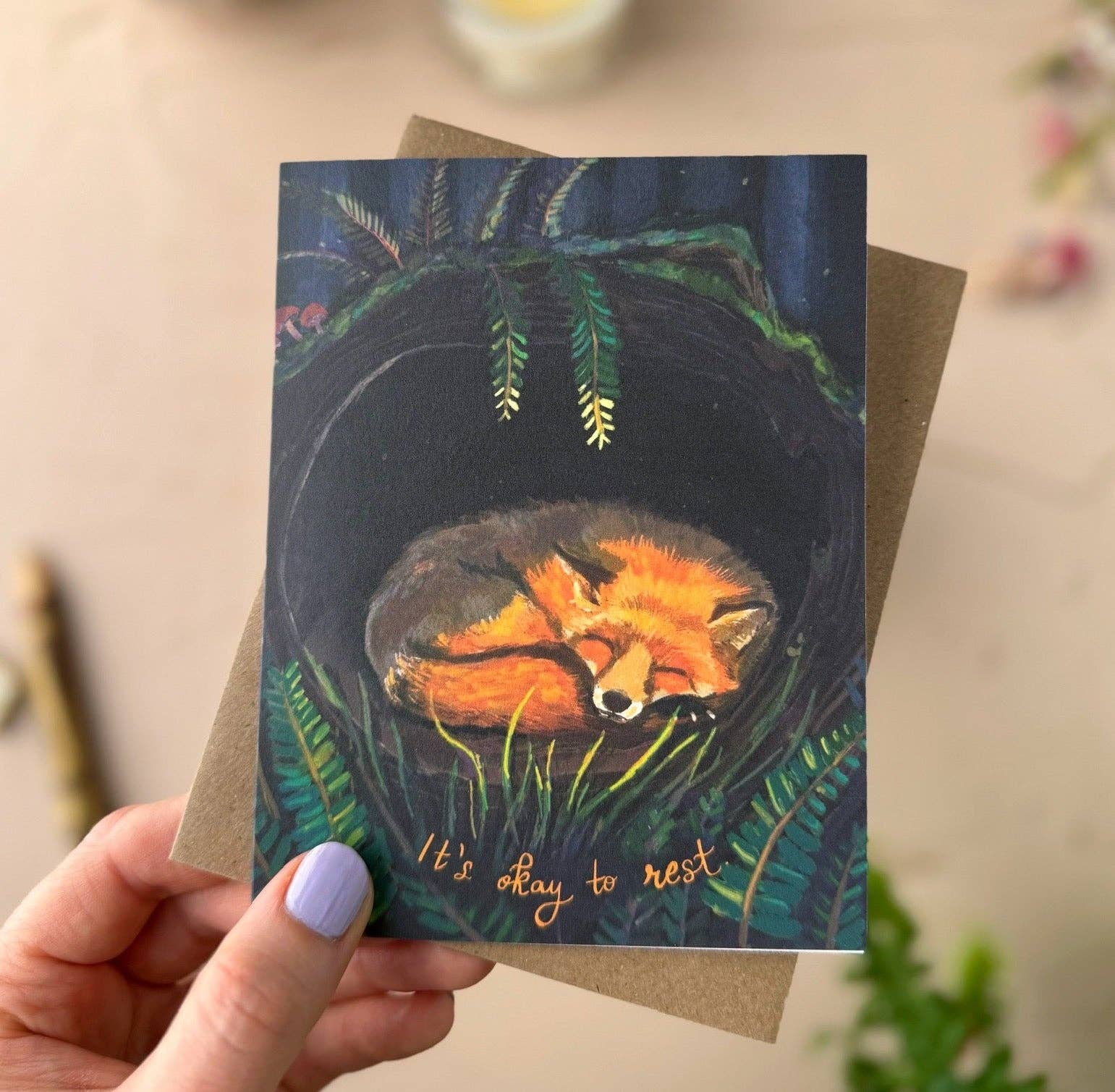 It's Okay to Rest Fox Card | Get Well, Encouragement Card - Spiral Circle