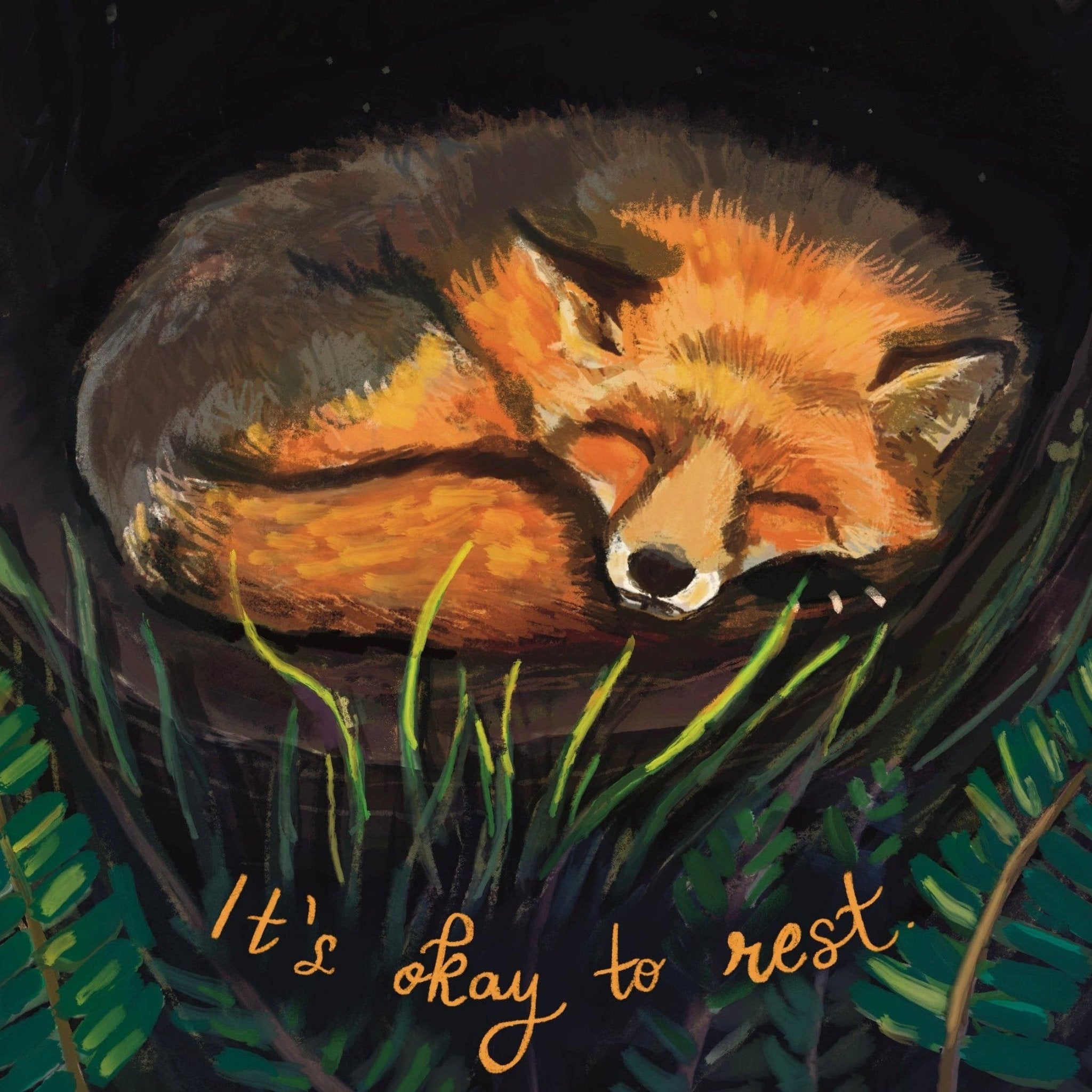 It's Okay to Rest Fox Card | Get Well, Encouragement Card - Spiral Circle