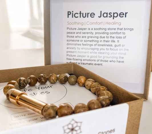 Jasper - Wish bead Bracelet - Picture and Picasso Jasper - Spiral Circle