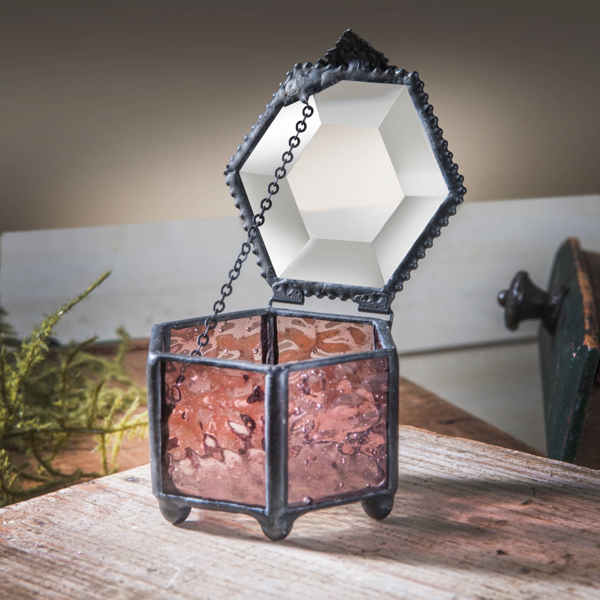 Jewelry Box Pink Rose Glass - Box 925 - Spiral Circle