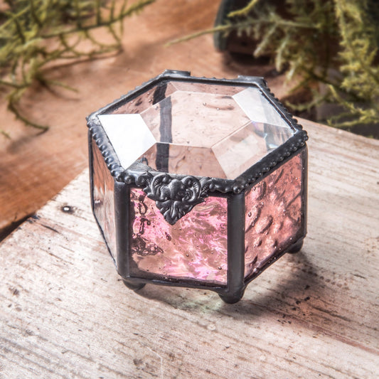 Jewelry Box Pink Rose Glass - Box 925 - Spiral Circle