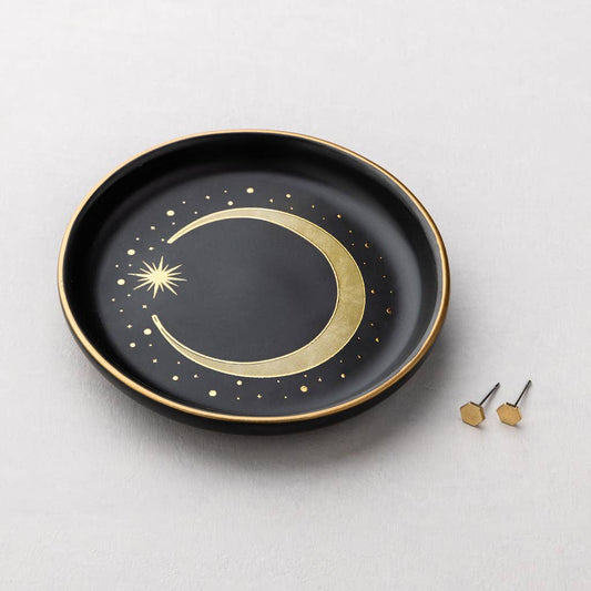Jewelry Dish & Stud Earring Set - Crescent/Black - Spiral Circle
