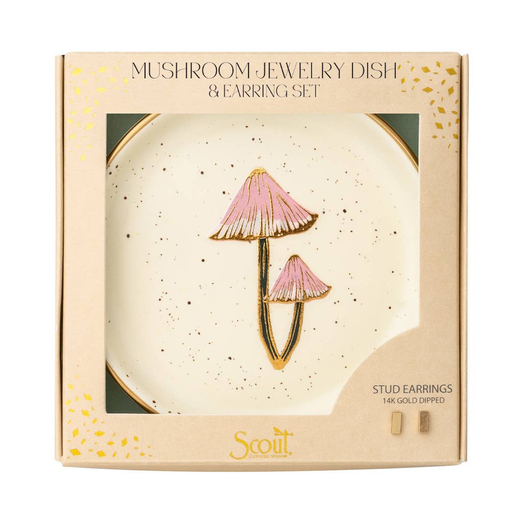 Jewelry Dish & Stud Earring Set - Mushroom/Oatmeal - Spiral Circle