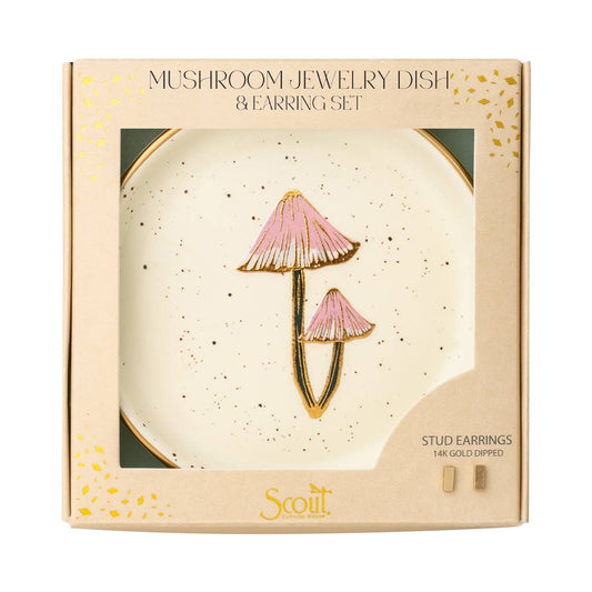 Jewelry Dish & Stud Earring Set - Mushroom/Oatmeal - Spiral Circle