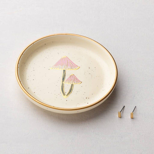 Jewelry Dish & Stud Earring Set - Mushroom/Oatmeal - Spiral Circle