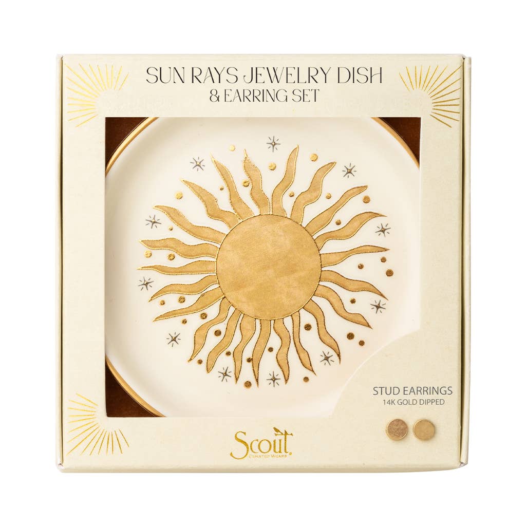 Jewelry Dish & Stud Earring Set - Sun Rays/Cream - Spiral Circle