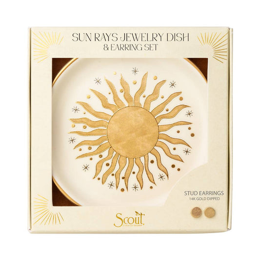Jewelry Dish & Stud Earring Set - Sun Rays/Cream - Spiral Circle