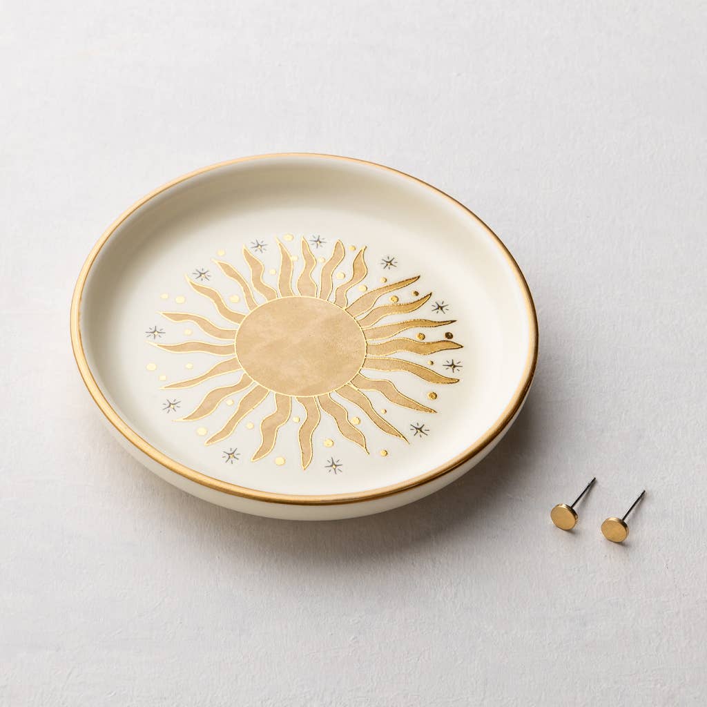 Jewelry Dish & Stud Earring Set - Sun Rays/Cream - Spiral Circle