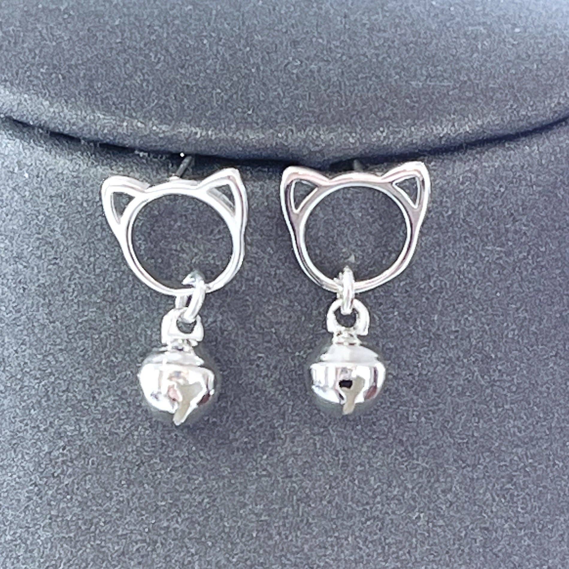 Jingle Cat Bell Stud Earrings - Spiral Circle