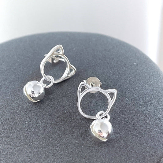 Jingle Cat Bell Stud Earrings - Spiral Circle