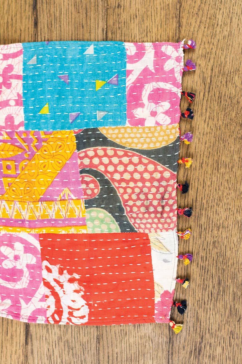 Kantha Table Runner - Spiral Circle
