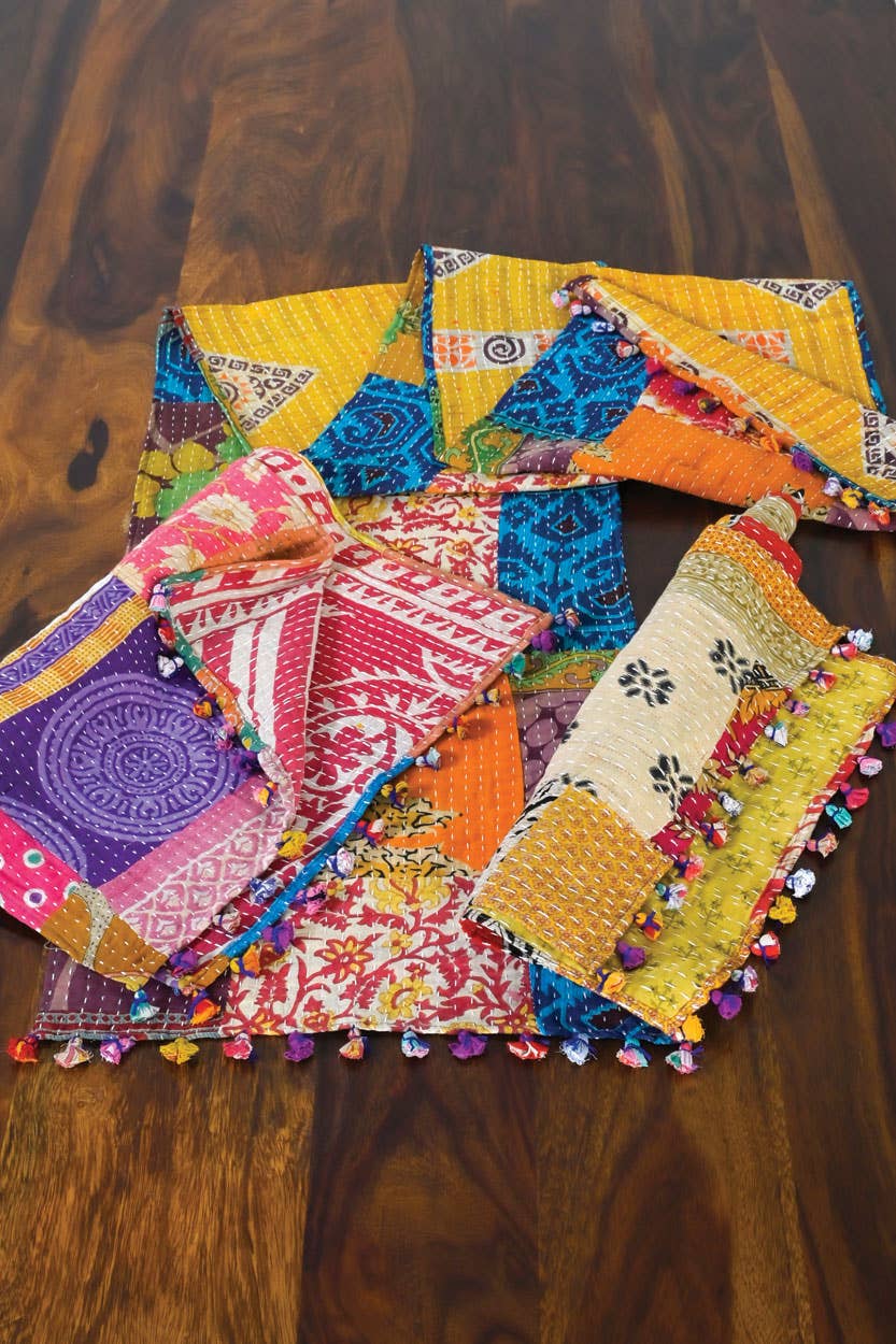 Kantha Table Runner - Spiral Circle