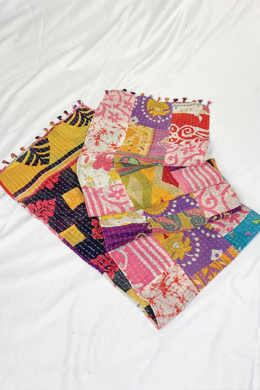 Kantha Table Runner - Spiral Circle