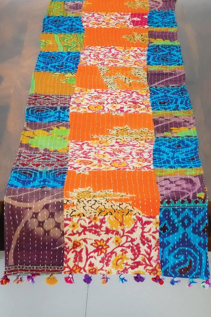 Kantha Table Runner - Spiral Circle