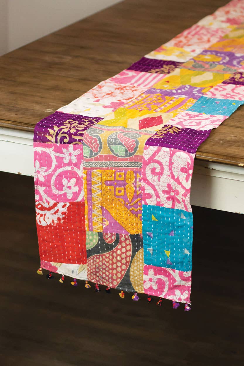 Kantha Table Runner - Spiral Circle