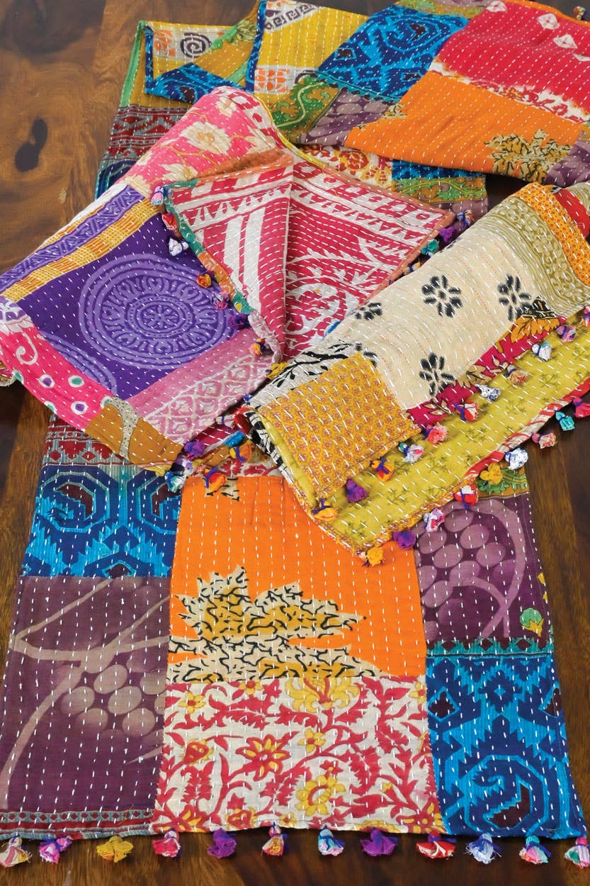 Kantha Table Runner - Spiral Circle