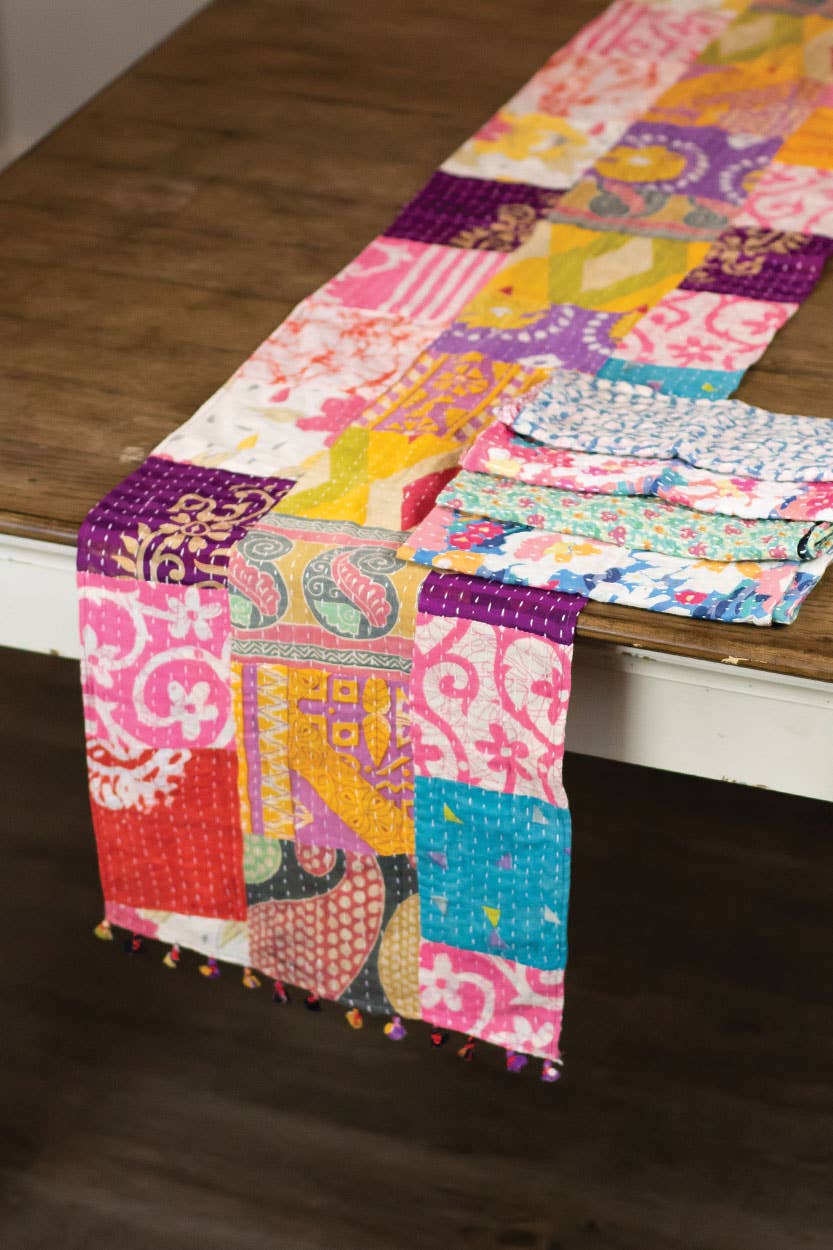 Kantha Table Runner - Spiral Circle