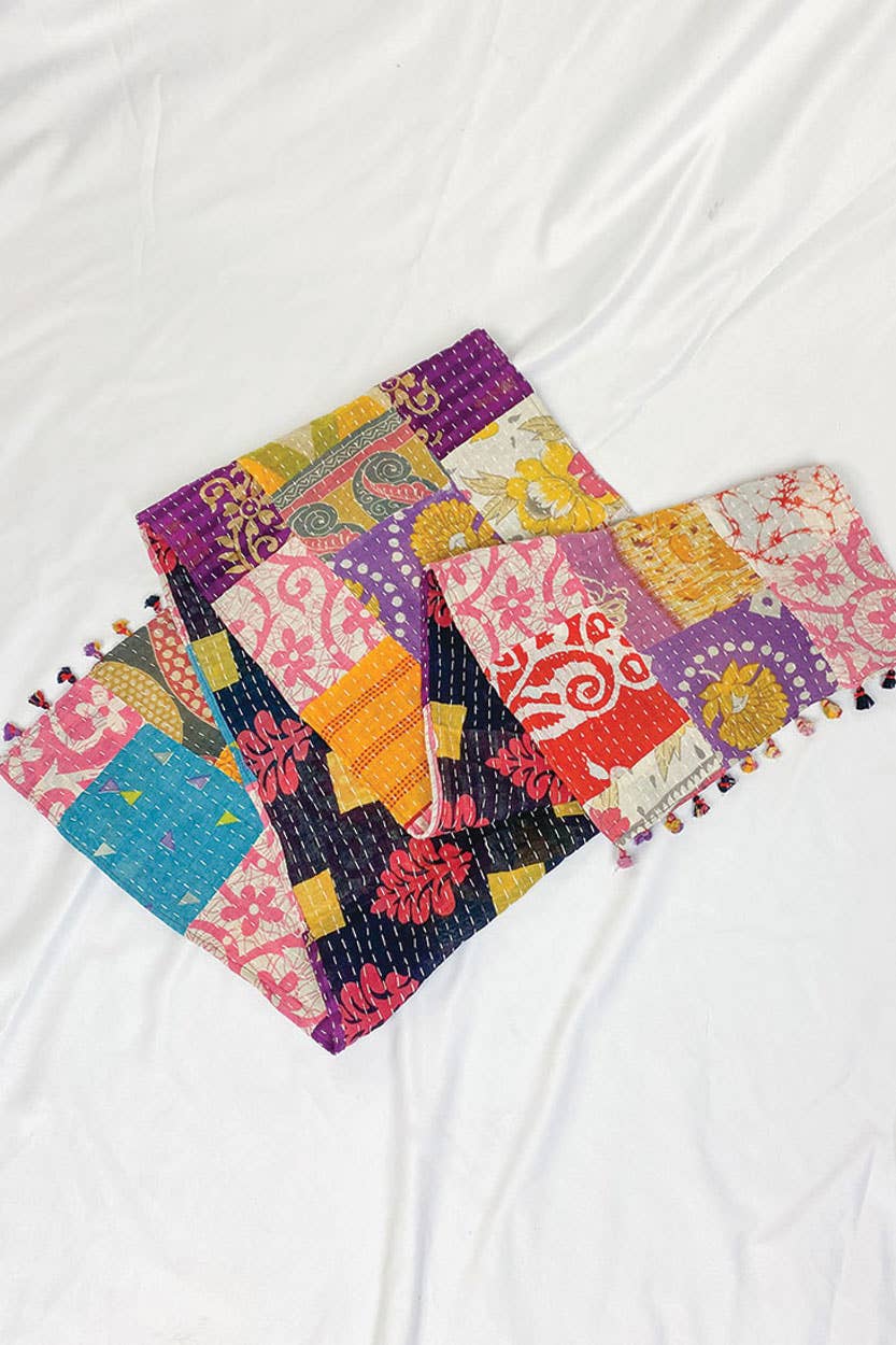 Kantha Table Runner - Spiral Circle